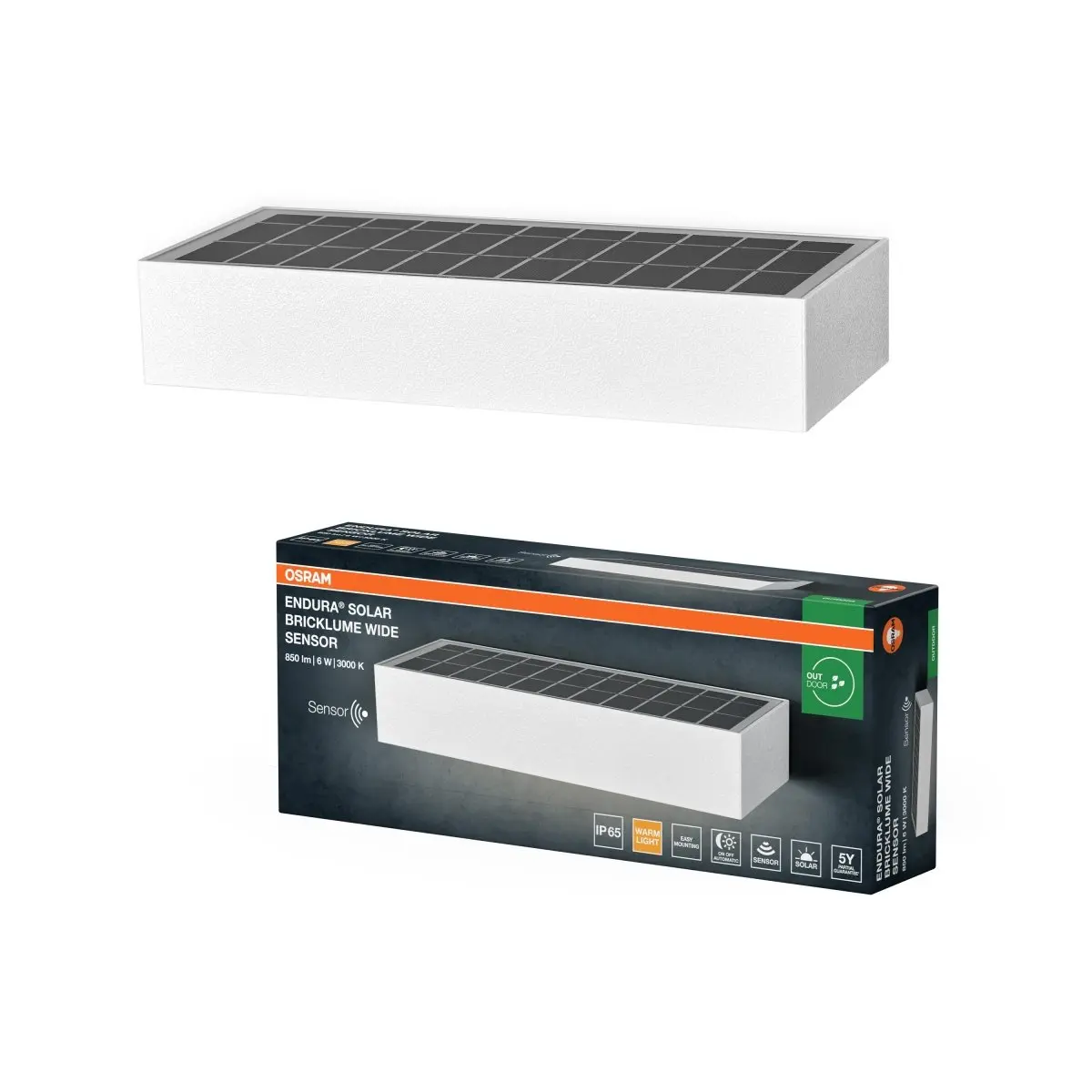 Solární svítidlo Endura Style Bricklume se senzorem, široké, Bílá