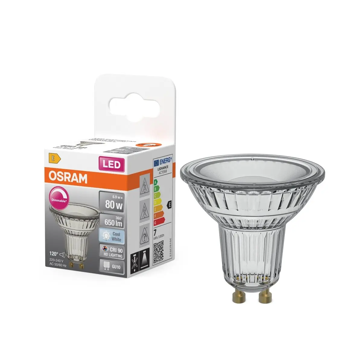 Stmívatelná LED bodovkaU10 7,9 W, studená bílá OSRAM