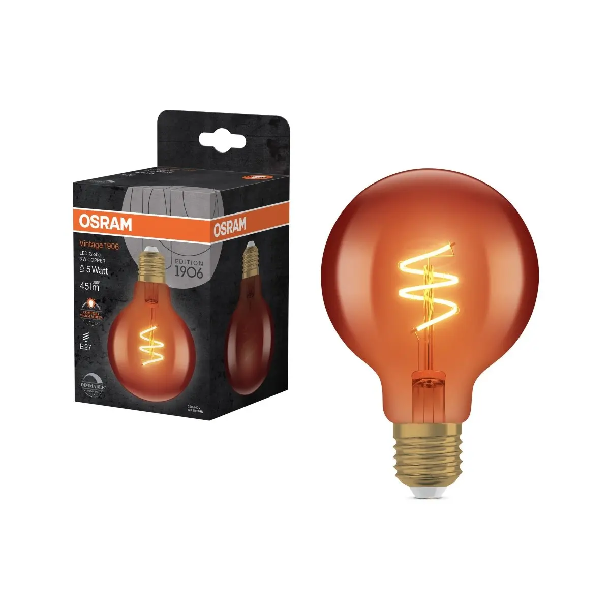 Stmívatelná LED žárovka E27 3 W Vintage 1906 Globe, teplá bílá, Měď