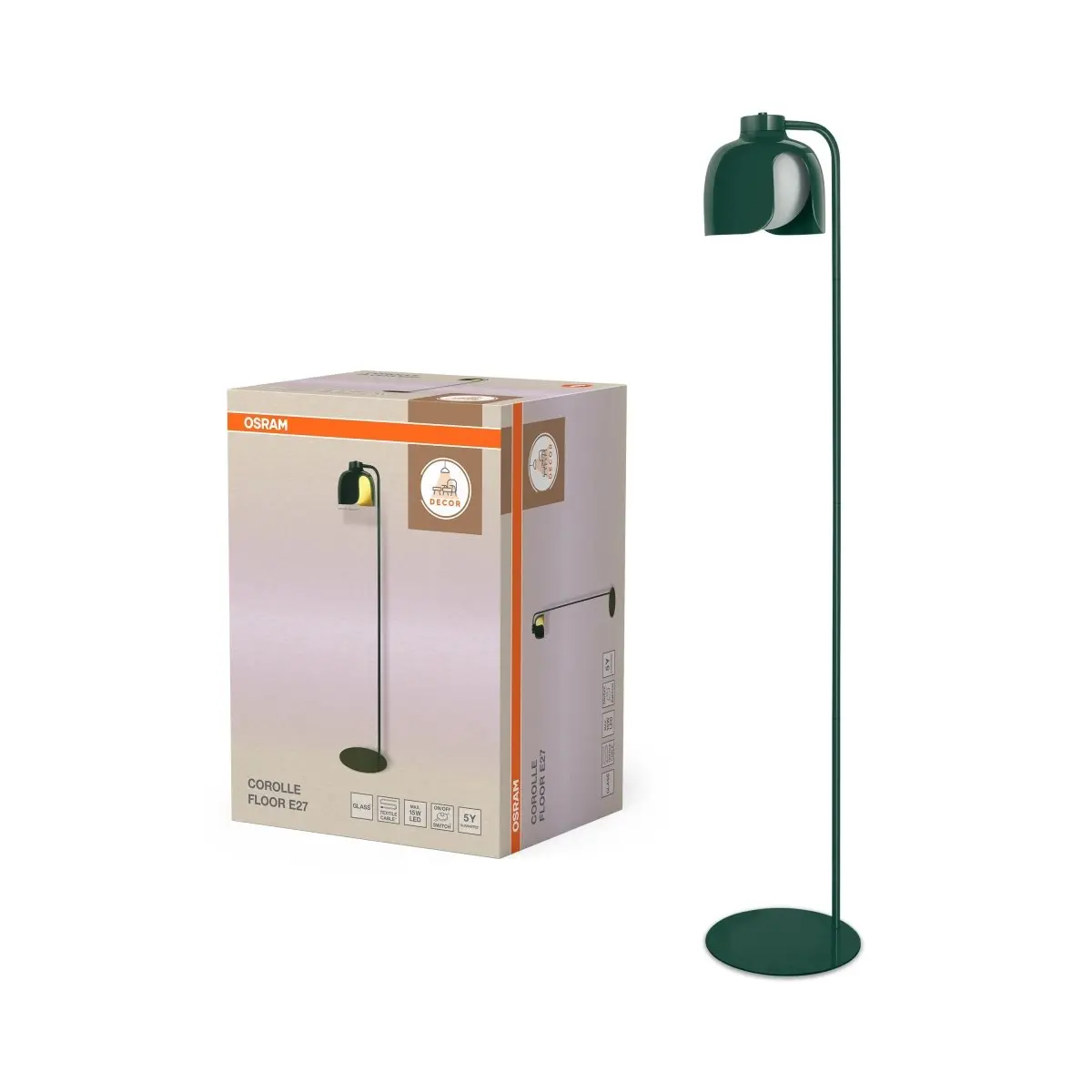 Stojací lampa Corolle, 1x E27, Zelená