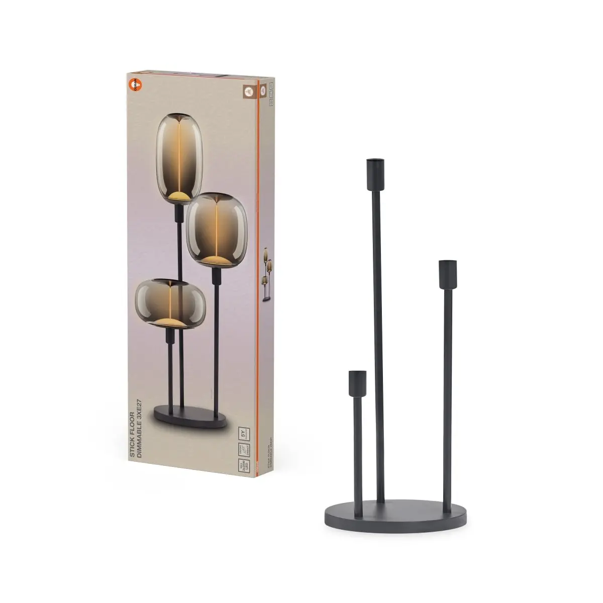 Stojací svítidlo Decor Stick, 3×E27, tmavě šedé