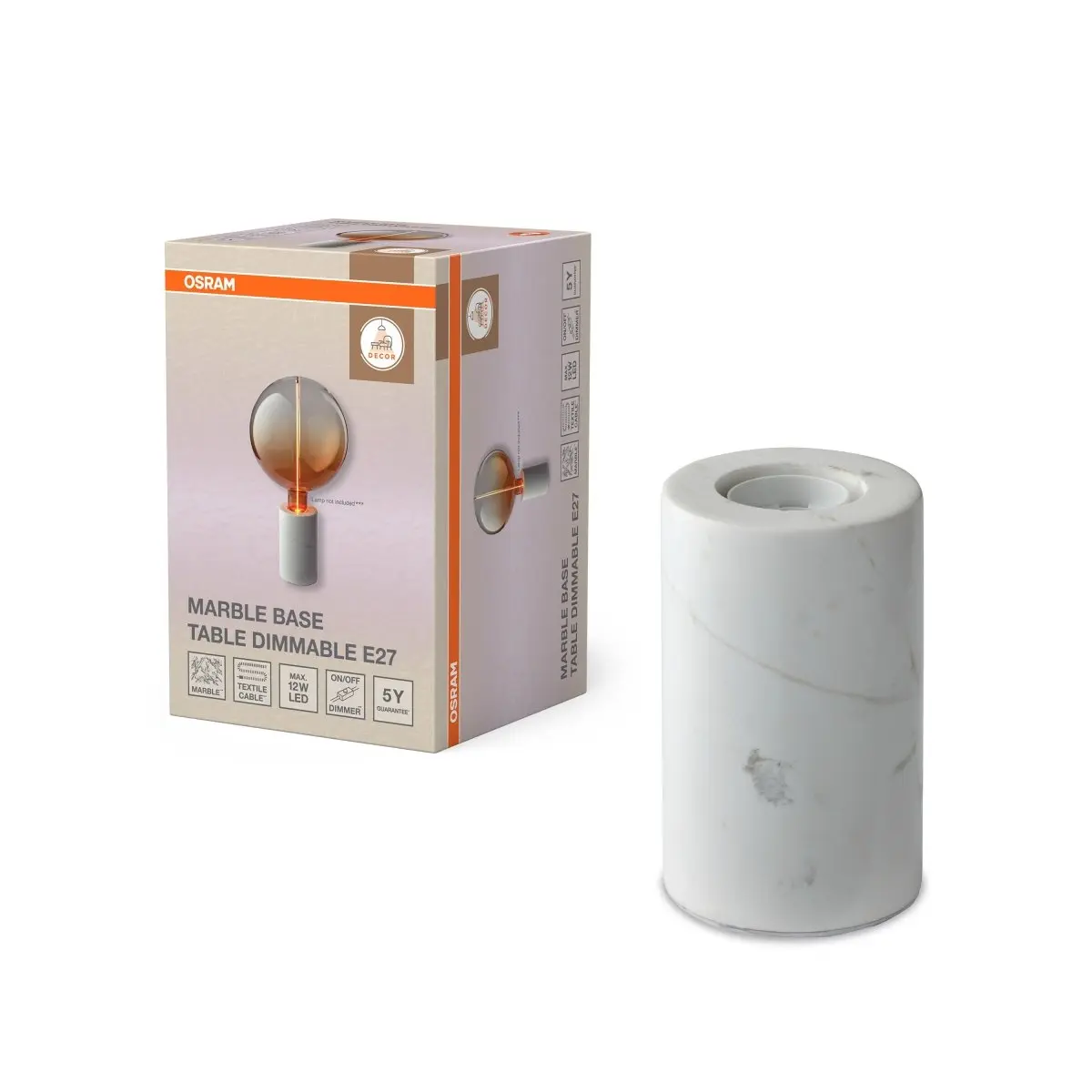 Stolní lampa Marble Base, Stmívatelná, 1x E27, Bílá