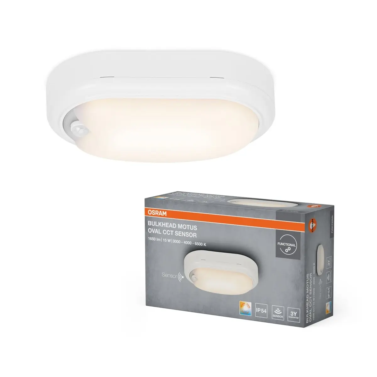 Stropní svítidlo Bulkhead Motus, bílá, laditelná bílá, 15,00 W