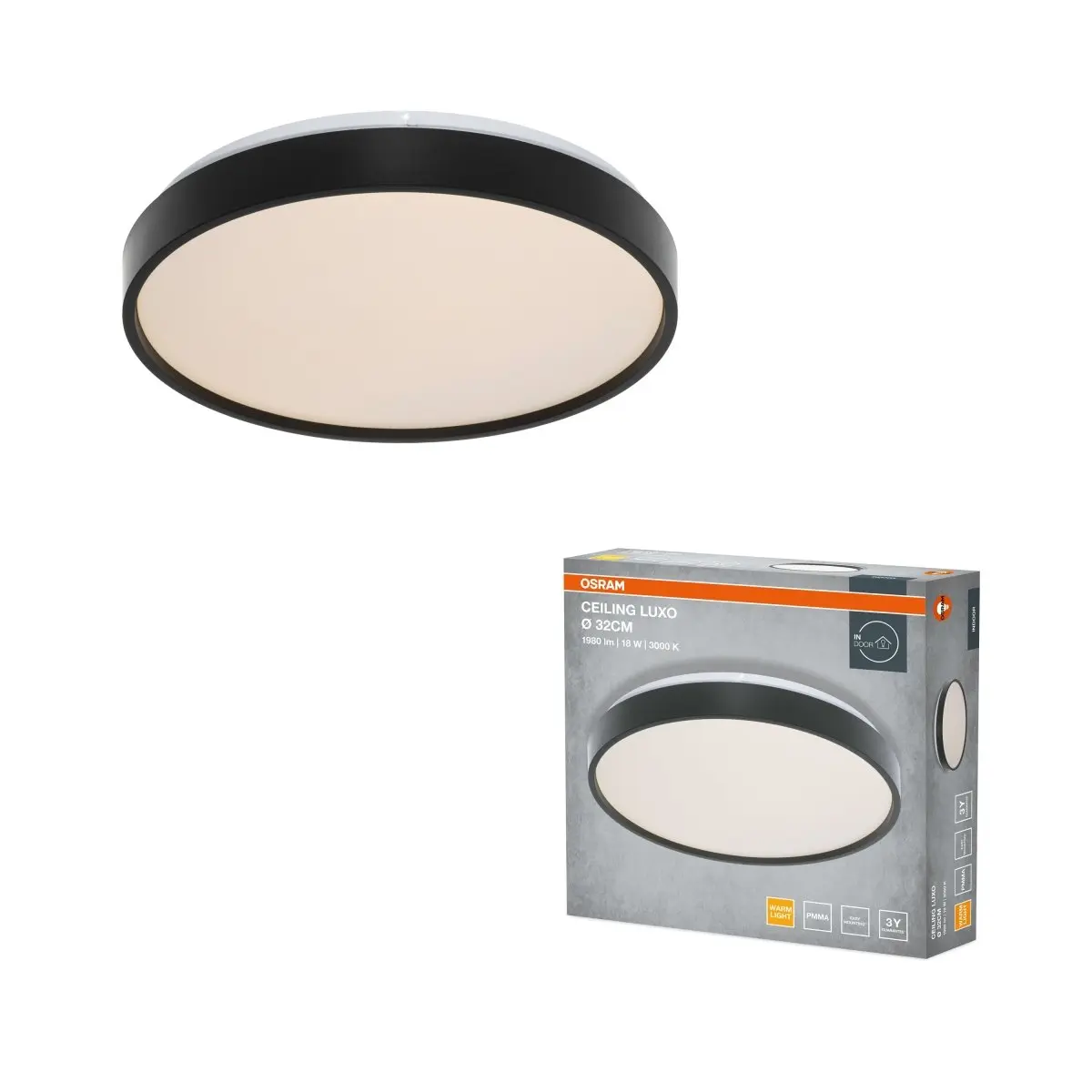 Stropní svítidlo LUXO, 320mm, 18W, Teplá bílá, IP20, Černé