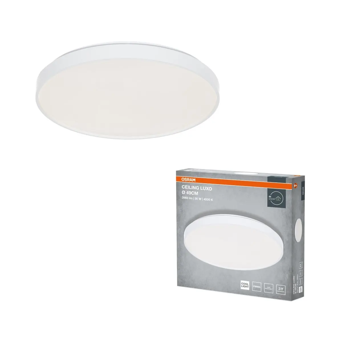 Stropní svítidlo LUXO, 490mm, 36W, Denní bílá, IP20, Bílé