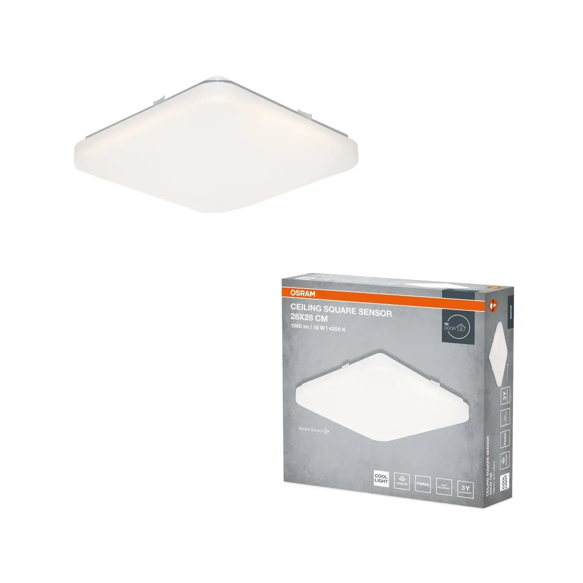 Stropní svítidlo SQUARE, 280x280mm, 18W, Denní bílá, IP20