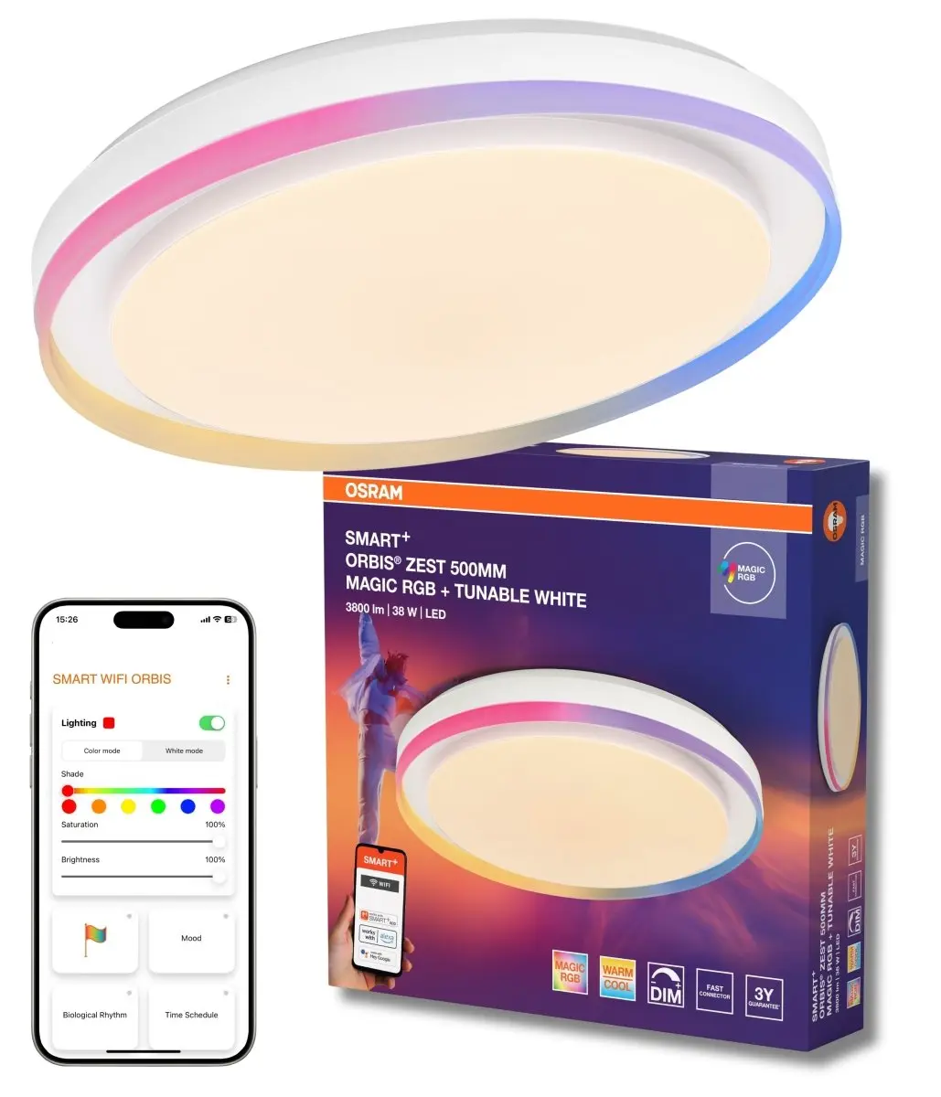 Stropní svítidlo Wifi Orbis ZEST RGB 500mm BÍLÉ, RGB+Laditelná Bílá