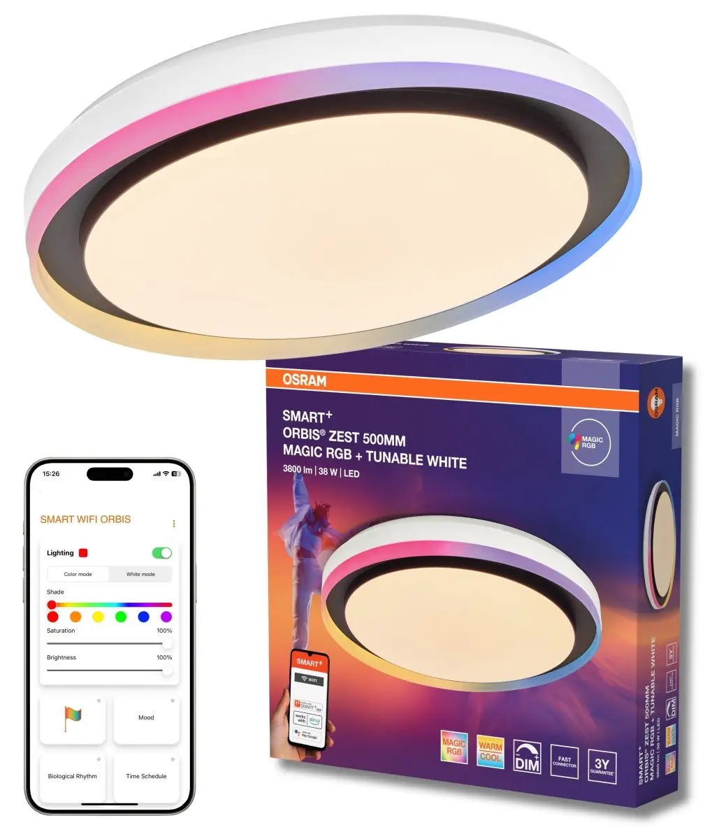 Stropní svítidlo Wifi Orbis ZEST RGB 500mm ČERNÉ, RGB+Laditelná Bílá