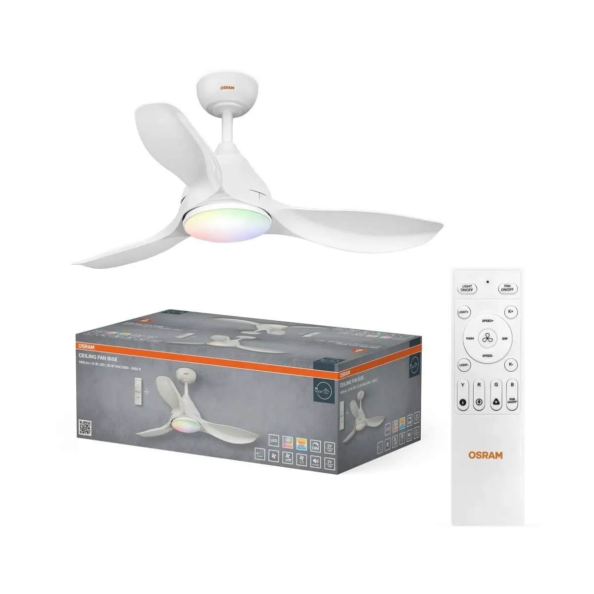 Stropní ventilátor Bise 1065 mm 48 W, laditelná bílá RGB