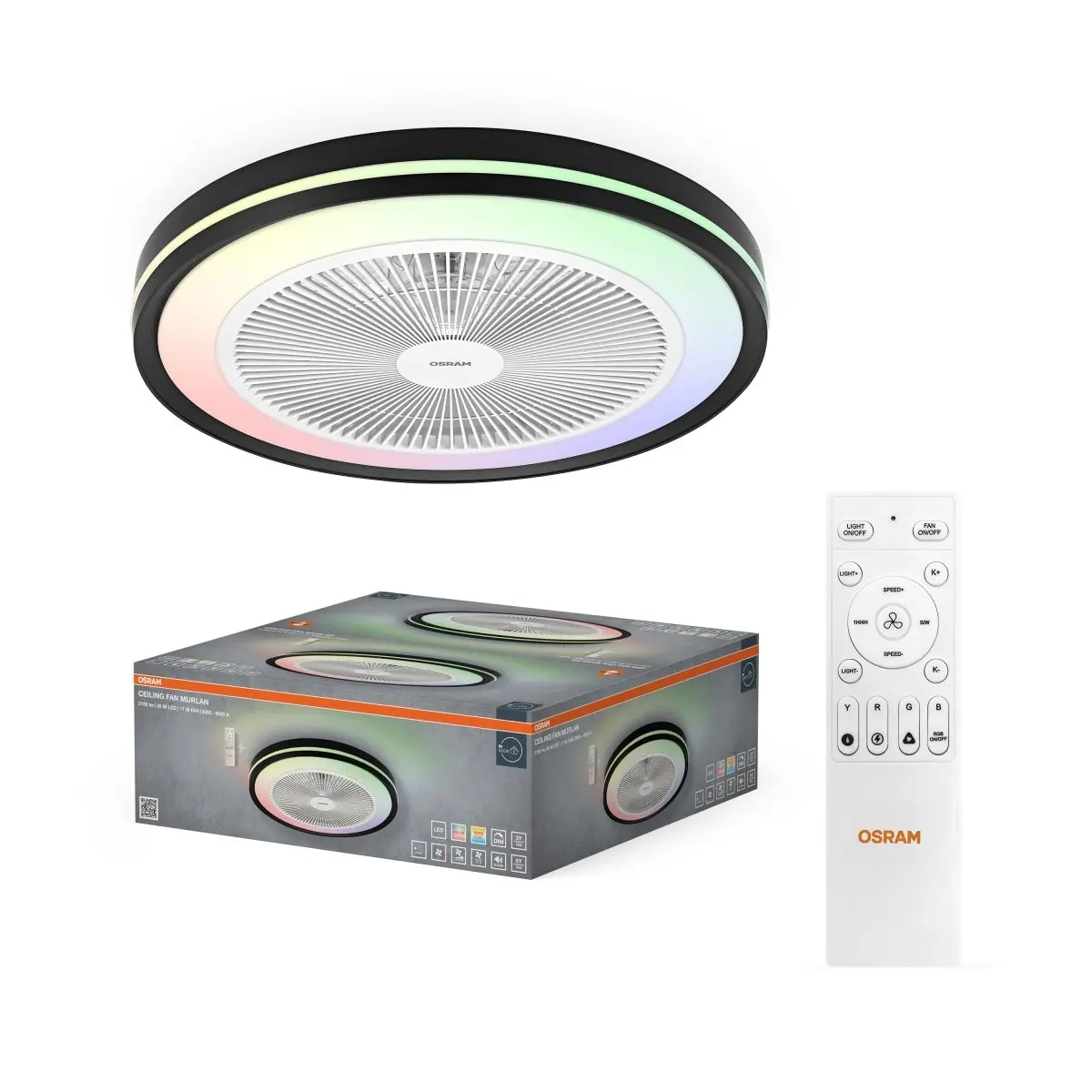 Stropní ventilátor Murlan 490 mm 43 W, laditelná bílá RGB