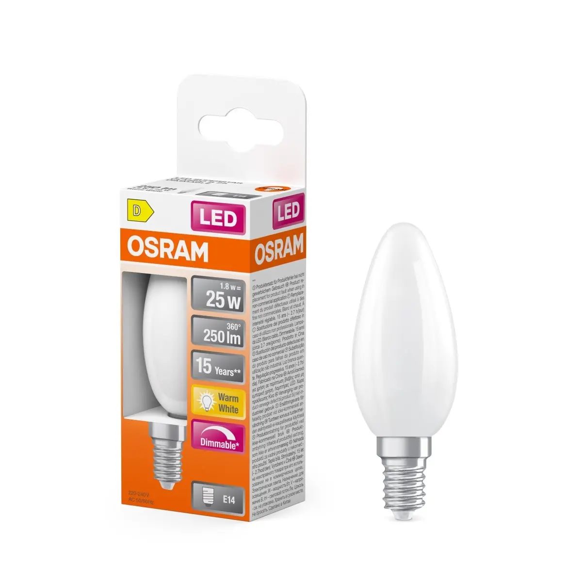 Svíčková LED stmívatelná žárovka E14 2,8 W CLASSIC B, teplá bílá OSRAM
