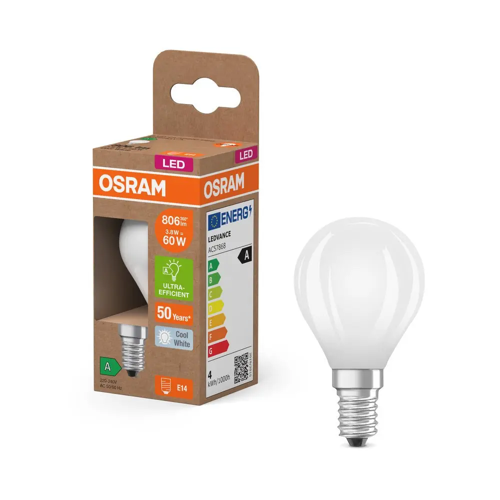 Účinná LED žárovka matná E14 3.8W CLASSIC P60, studená bílá