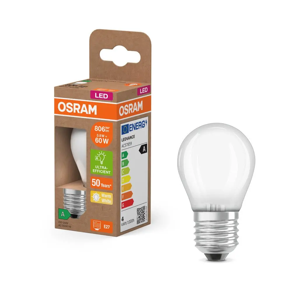 Účinná LED žárovka matná E27 3.8W CLASSIC P, teplá bílá