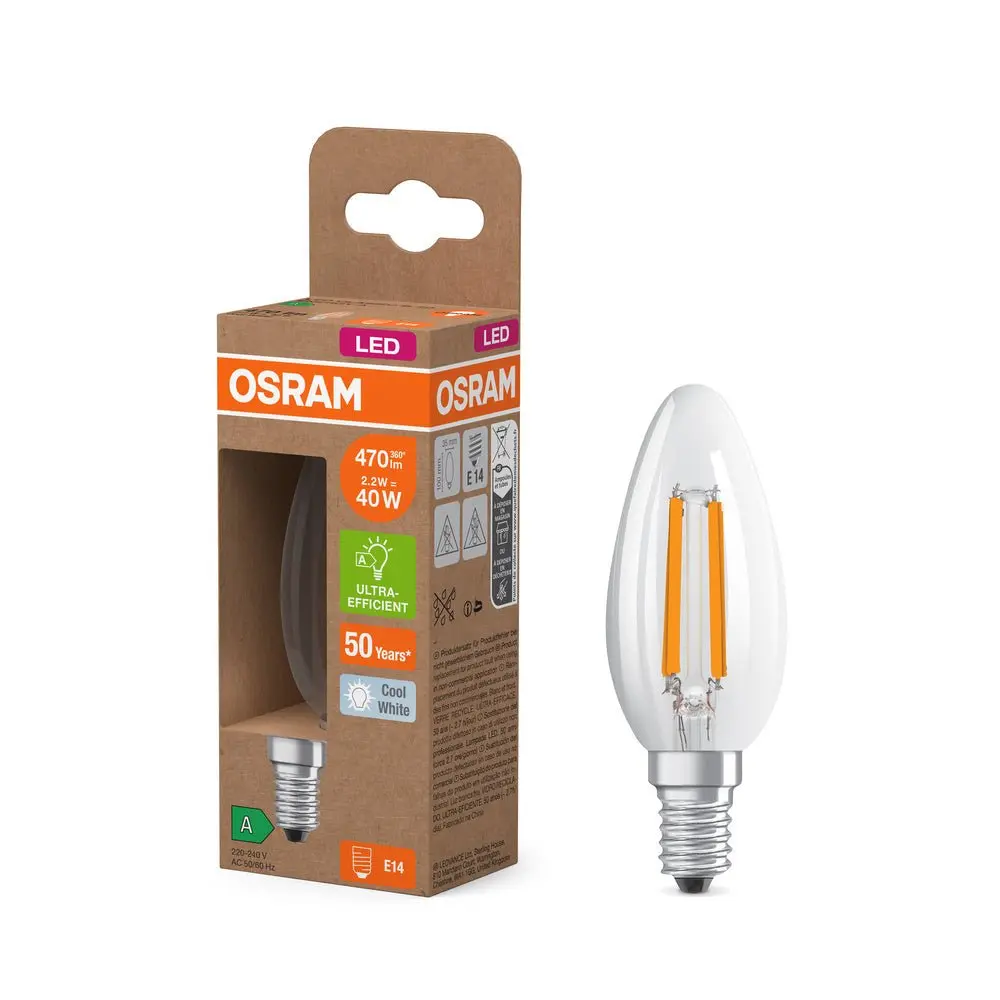 Ultra účinná LED žárovka E14 2.2W CLASSIC B, studená bílá