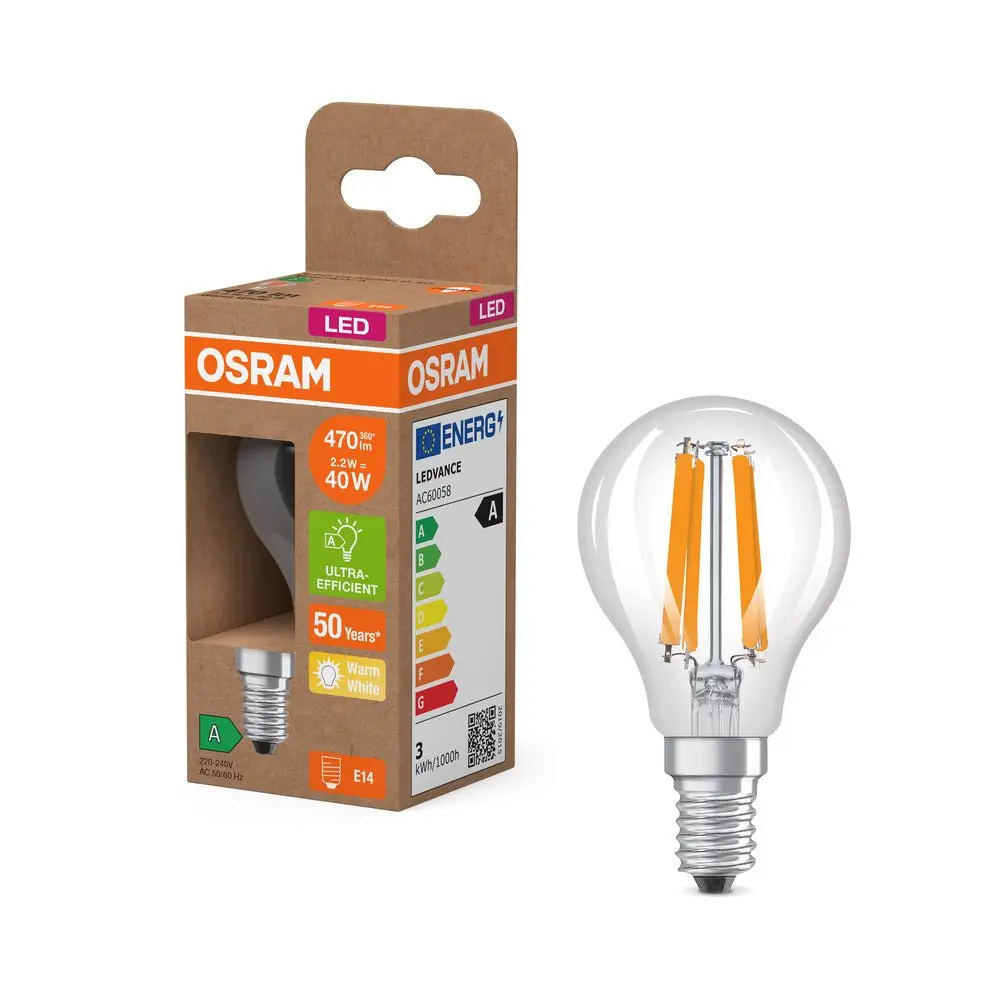 Ultra účinná LED žárovka E14 2.2W CLASSIC P, teplá bílá