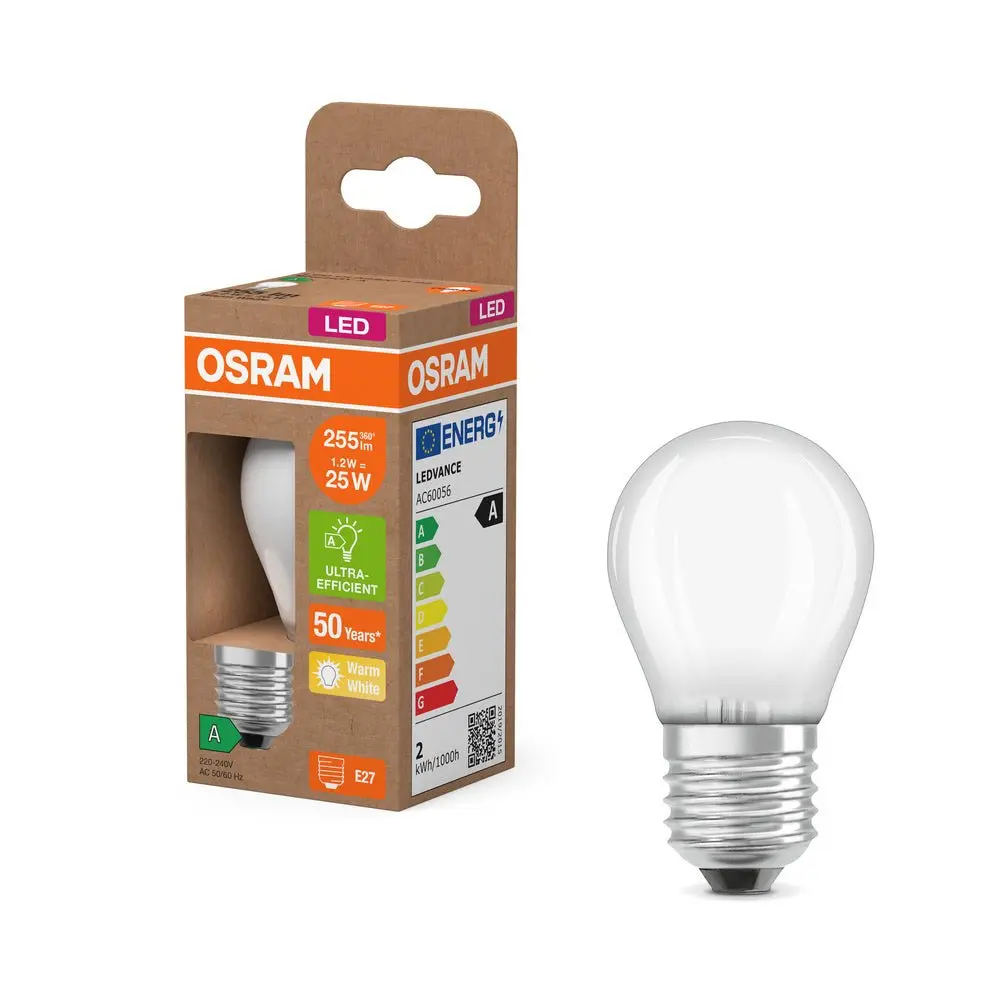 Ultra účinná LED žárovka E27 1.2W CLASSIC P, teplá bílá
