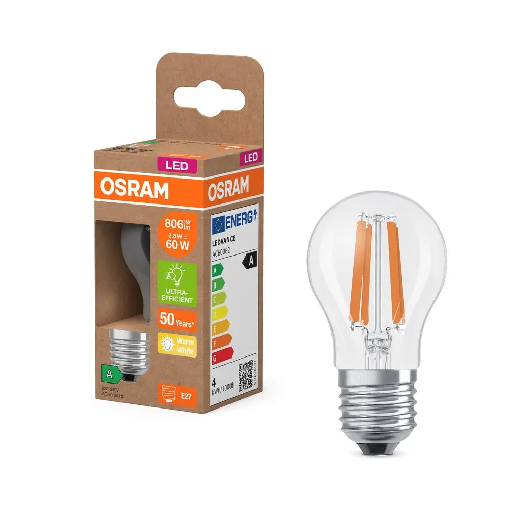 Ultra účinná LED žárovka E27 3.8W CLASSIC P, teplá bílá