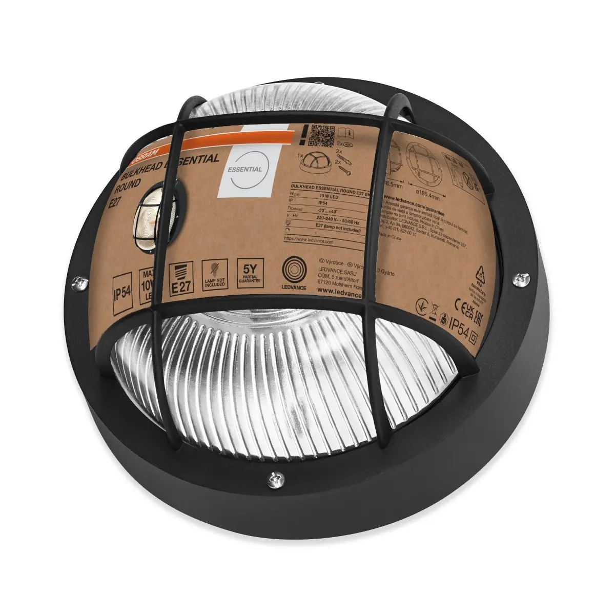 Venkovní kulaté svítidlo Bulkhead Essential Round, 1x E27, Černé