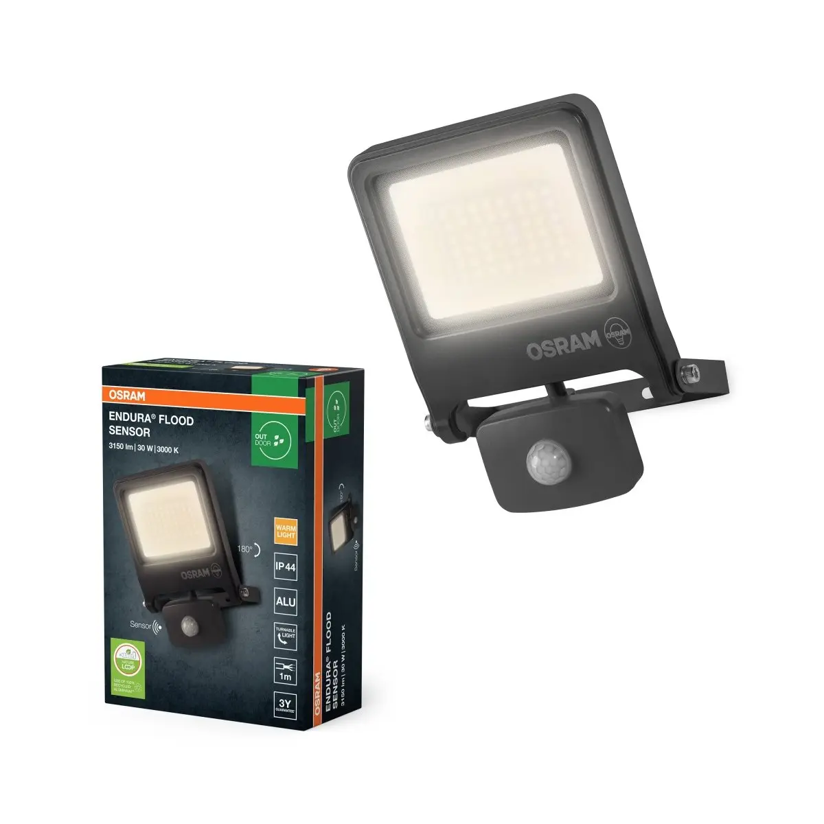 Venkovní reflektor ENDURA OSRAM 30 W se senzorem var. 3, teplá bílá