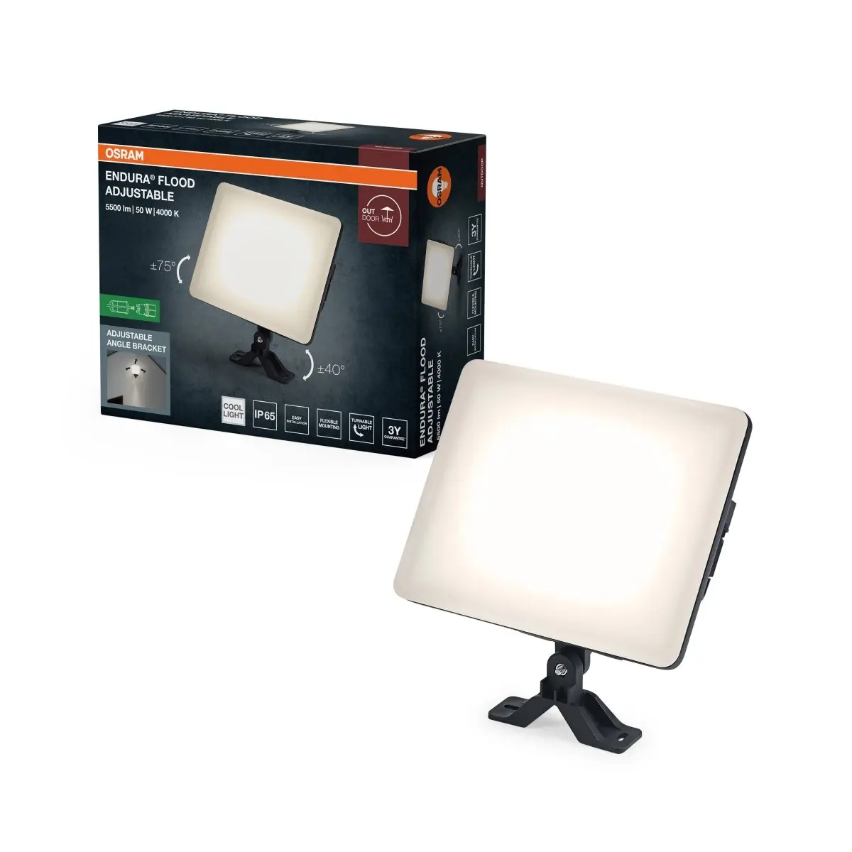 Venkovní reflektor ENDURA® nastavitelný, 120 °, černá, 50,00 W
