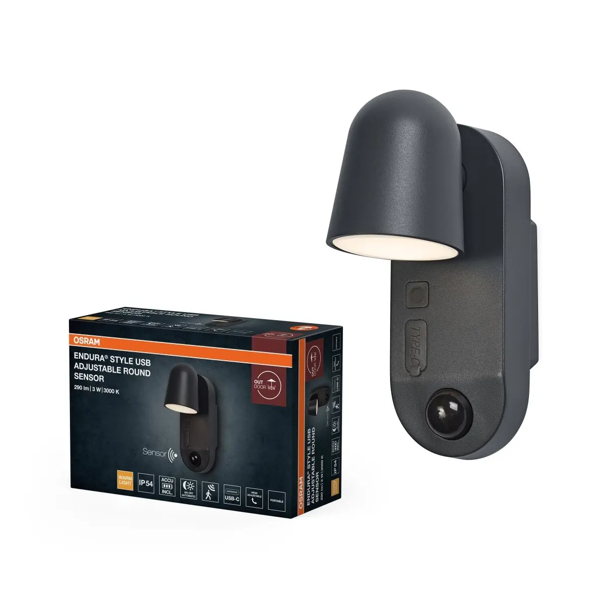 Venkovní svítidlo ENDURA® Style USB nastavitelný, teplá bílá, 100 °