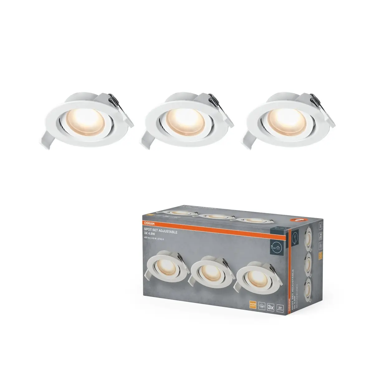 Vestavný LED reflektor nastavitelný 120°, teplá bílá, bílá
