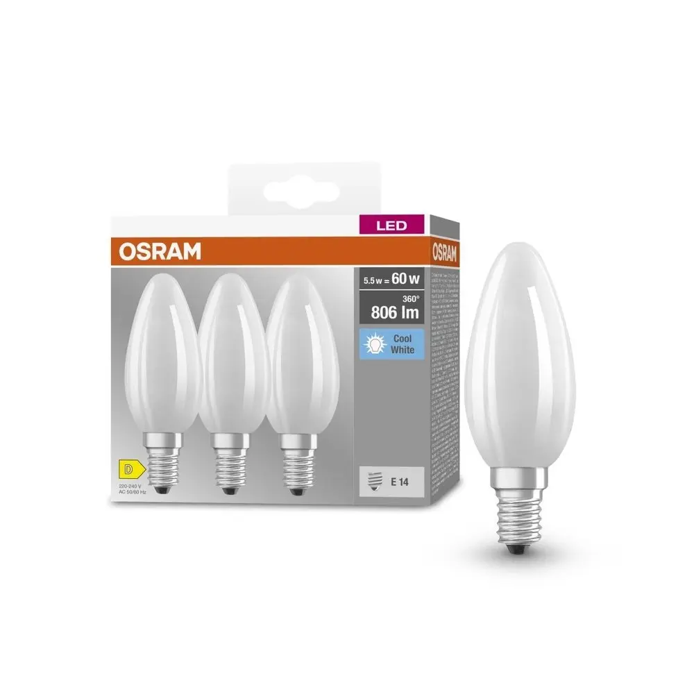 3 ks matná LED svíčková žárovka E14 5,5 W CLASSIC B, studená bílá