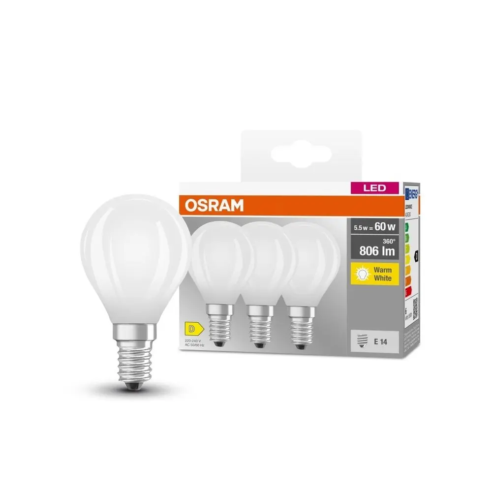 3 ks matná mini LED žárovka E14 5,5 W CLASSIC P, teplá bílá