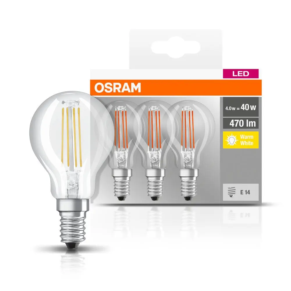 3ks průhledná LED žárovka E14 4 W BASE teplá bílá