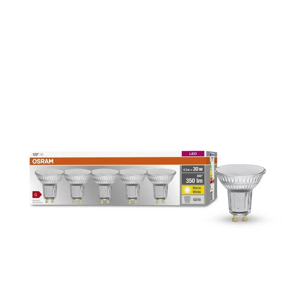 5 ks reflektorová LED bodovka GU10 4,3 W 2700 K BASE, studená bílá