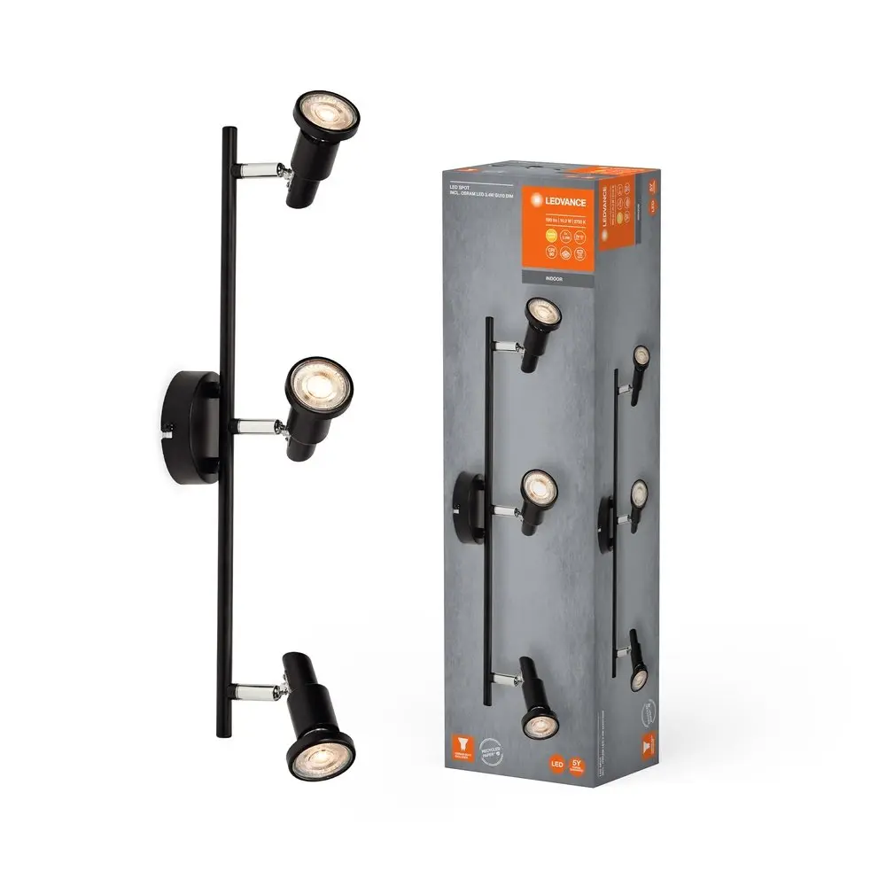 Černé LED stropní svítidlo GU10 10,2 W 3 SPOT, teplá bílá