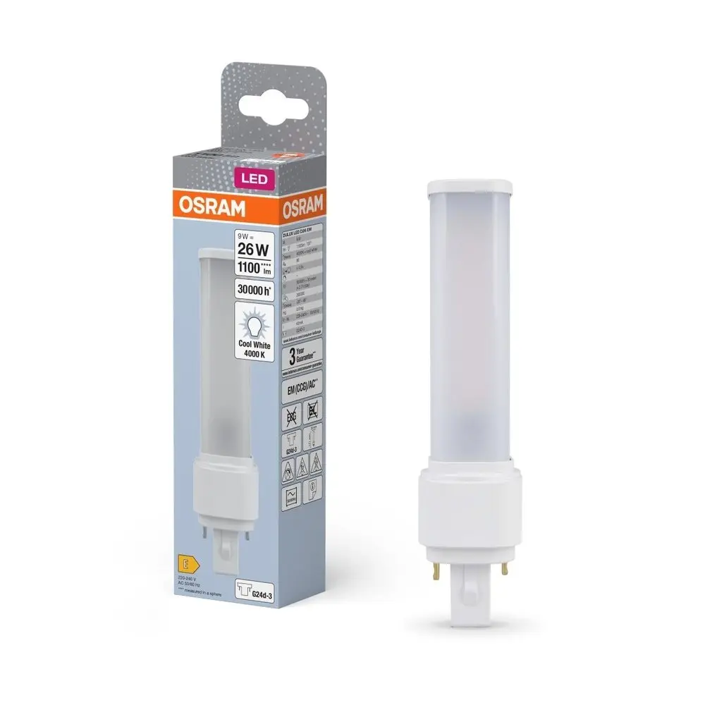 Dlouhotrvající LED žárovka G24d-3 9 W DULUX, studená bílá