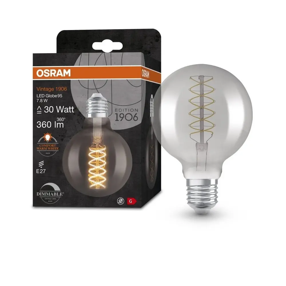 Kouřová stmívatelná LED žárovka E27 7,8 W VINTAGE GLOBE, teplá bílá