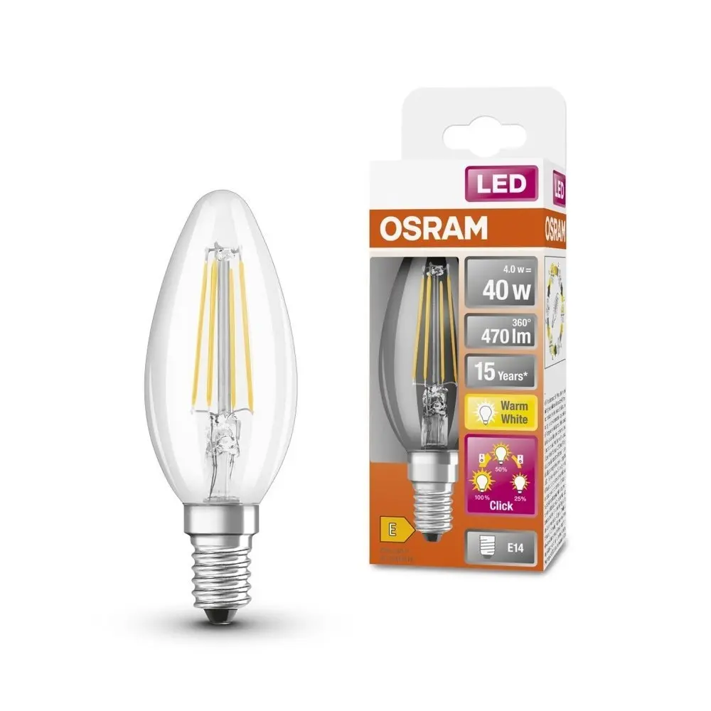 LEDVANCE OSRAM LED STAR+ CL B 3xDFIL 40 non-dim 4W/827 E14