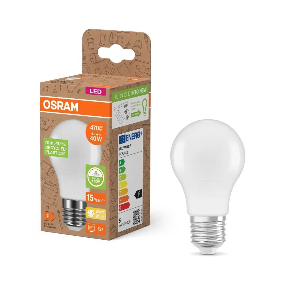 LED žárovka z recyklovaného plastu E27 STAR 4.9W, teplá bílá