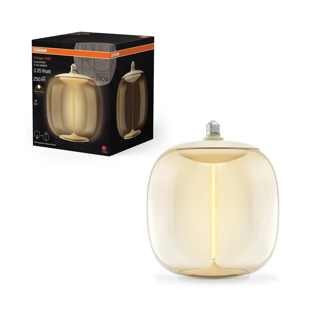 Oválná LED jantárová žárovka E27 VINTAGE 3.4 W, teplá bílá