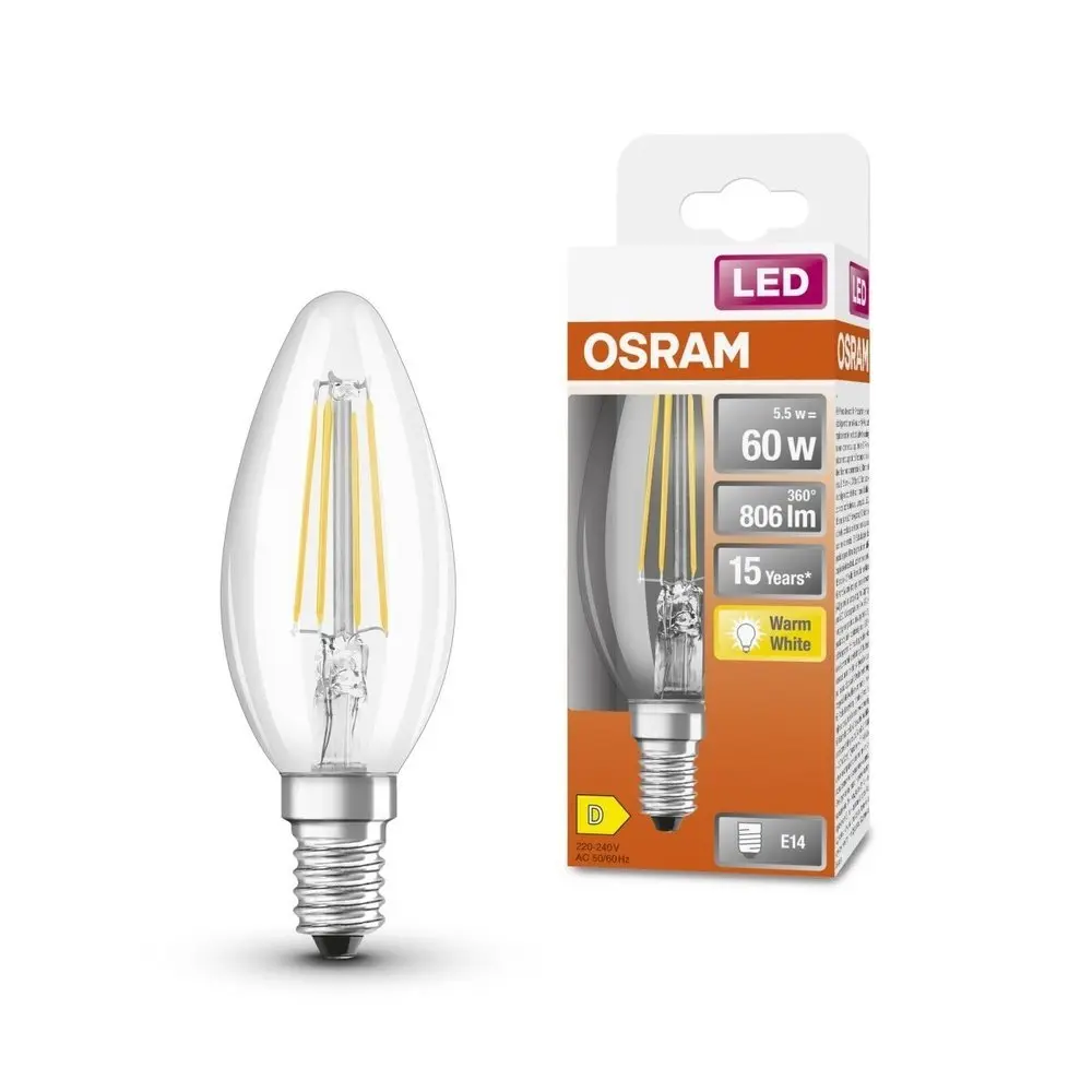 Průhledná LED malá žárovka E14 5,5 W CLASSIC B, teplá bílá