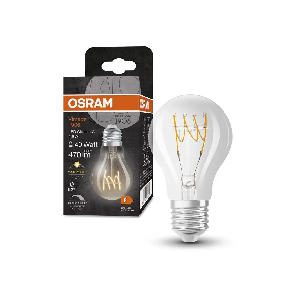 Průhledná LED žárovka E27 VINTAGE 4.8 W, teplá bílá
