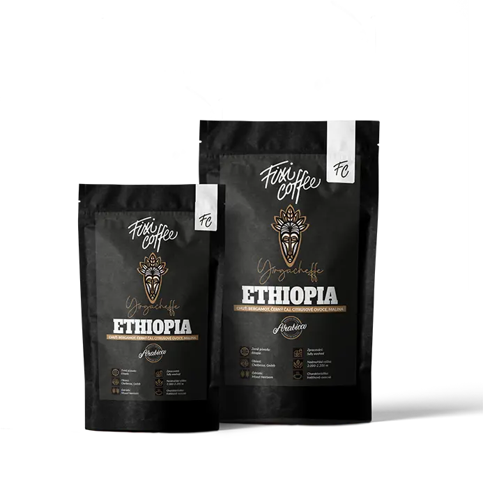 Fixi Coffee Etiopie Yirgacheffe – výběrová káva, 100% arabica zrnková / sáček Doypack /