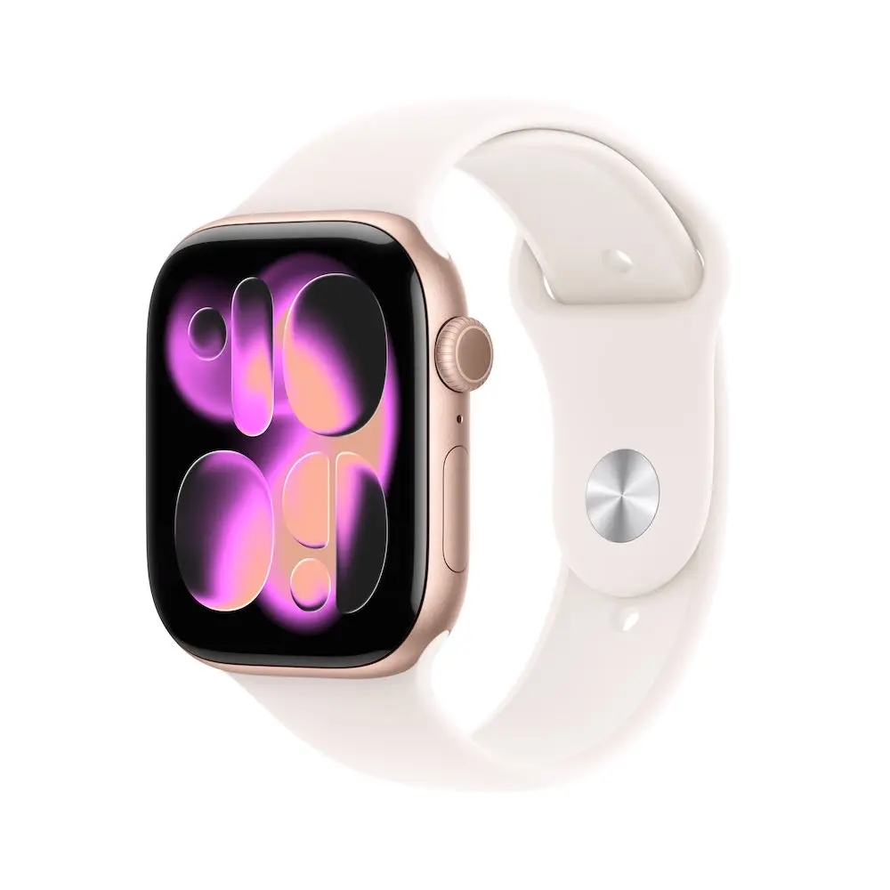 Apple Watch Series 11 GPS + Cellular 46mm Růžově zlatý hliník se světle ruměným sportovním řemínkem - M/L