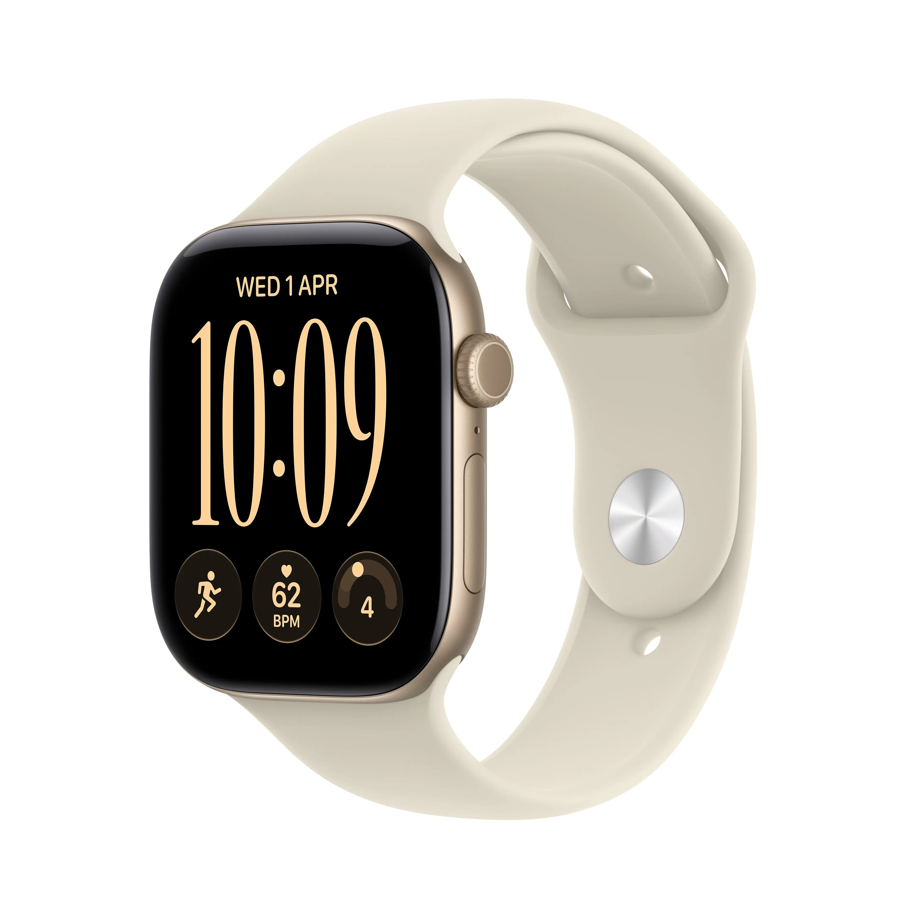 Apple Watch Series 12 • GPS • 42mm pouzdro ze světle zlatého hliníku • Pískový sportovní řemínek – S/M