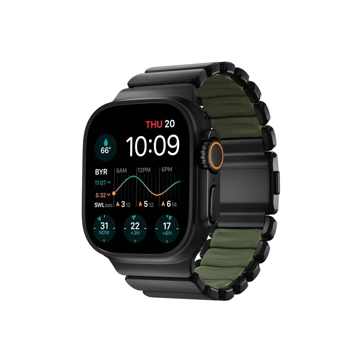 Hybridní řemínek pro Apple Watch 45/46/49 mm Nomad Stratos Band - černý/zelený