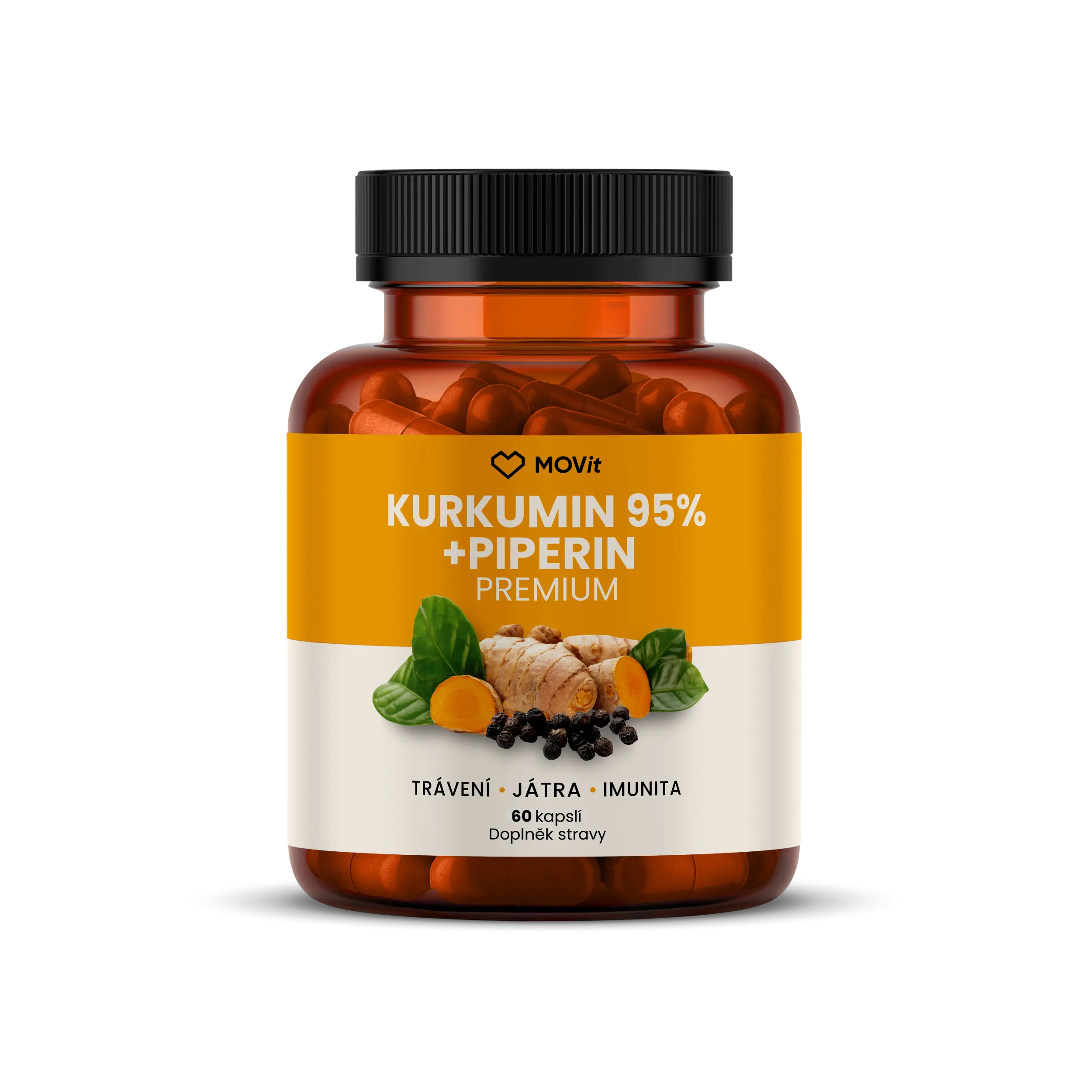 Kurkumin Extrakt 95 % + Piperin, 60 kapslí