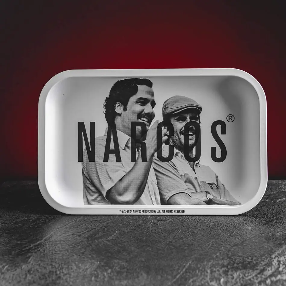Narcos kovový balící tácek White Edition, střední, 19 x 29 cm