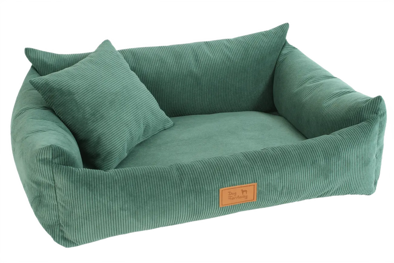 Luxusní pelíšek pro psy Dog Fantasy Sofa Haven zelený 100×75 cm