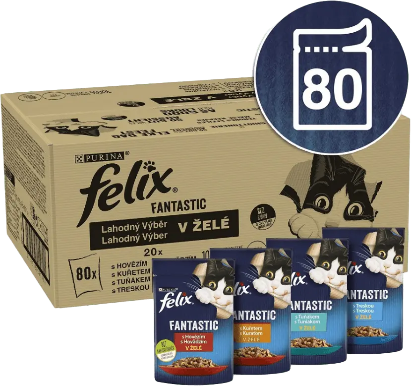 Felix Fantastic Multipack hovězí/kuře/tuňák/treska v želé 80x85g