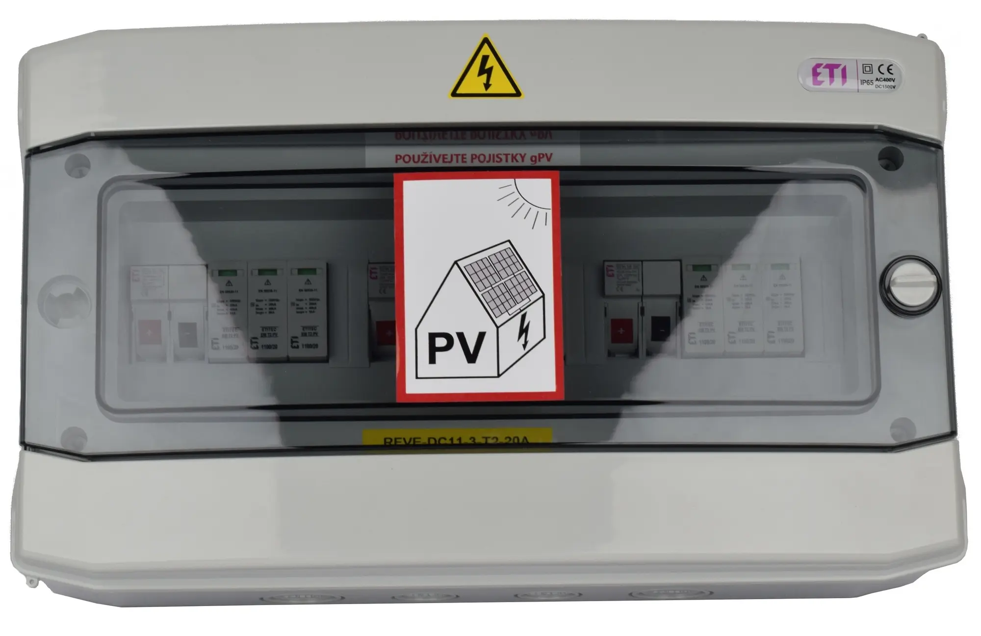 Rozvodnice pro fotovoltaiku ETI RFVE IP 65 pro 3 stringy T1+T2