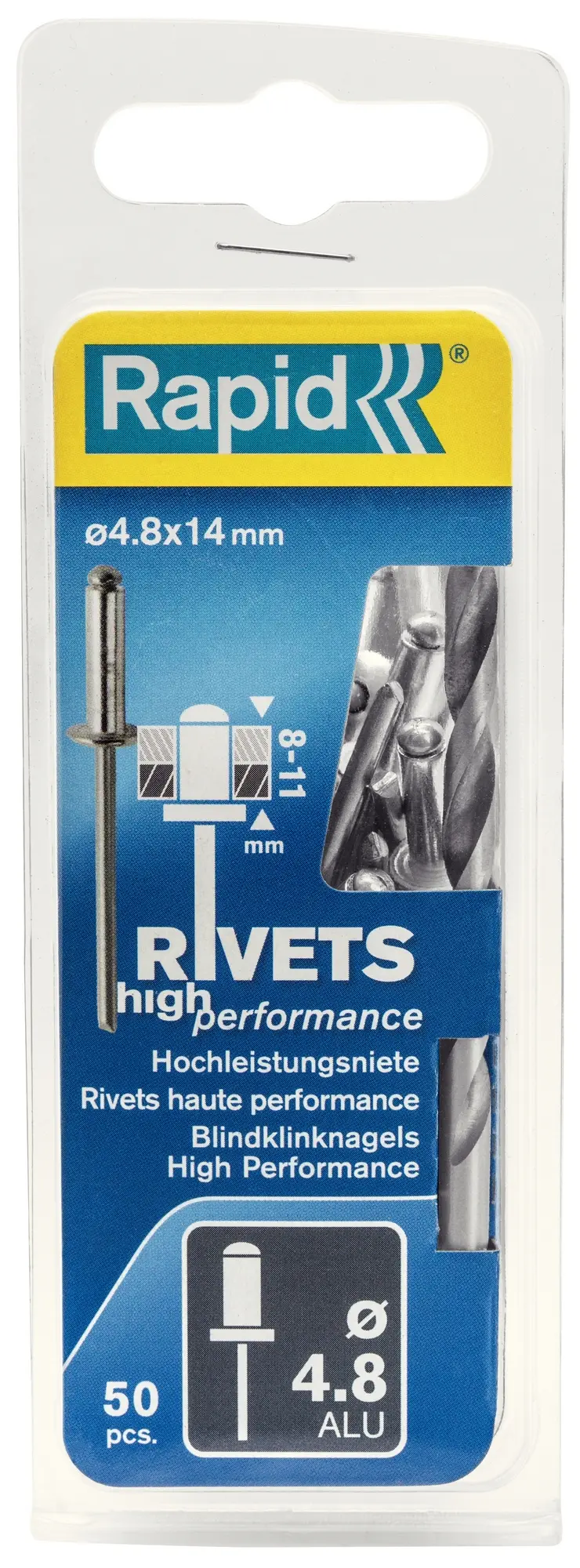 Nýty hliníkové Ř4.8 x 14 mm 50 ks + vrták blistr Rapid