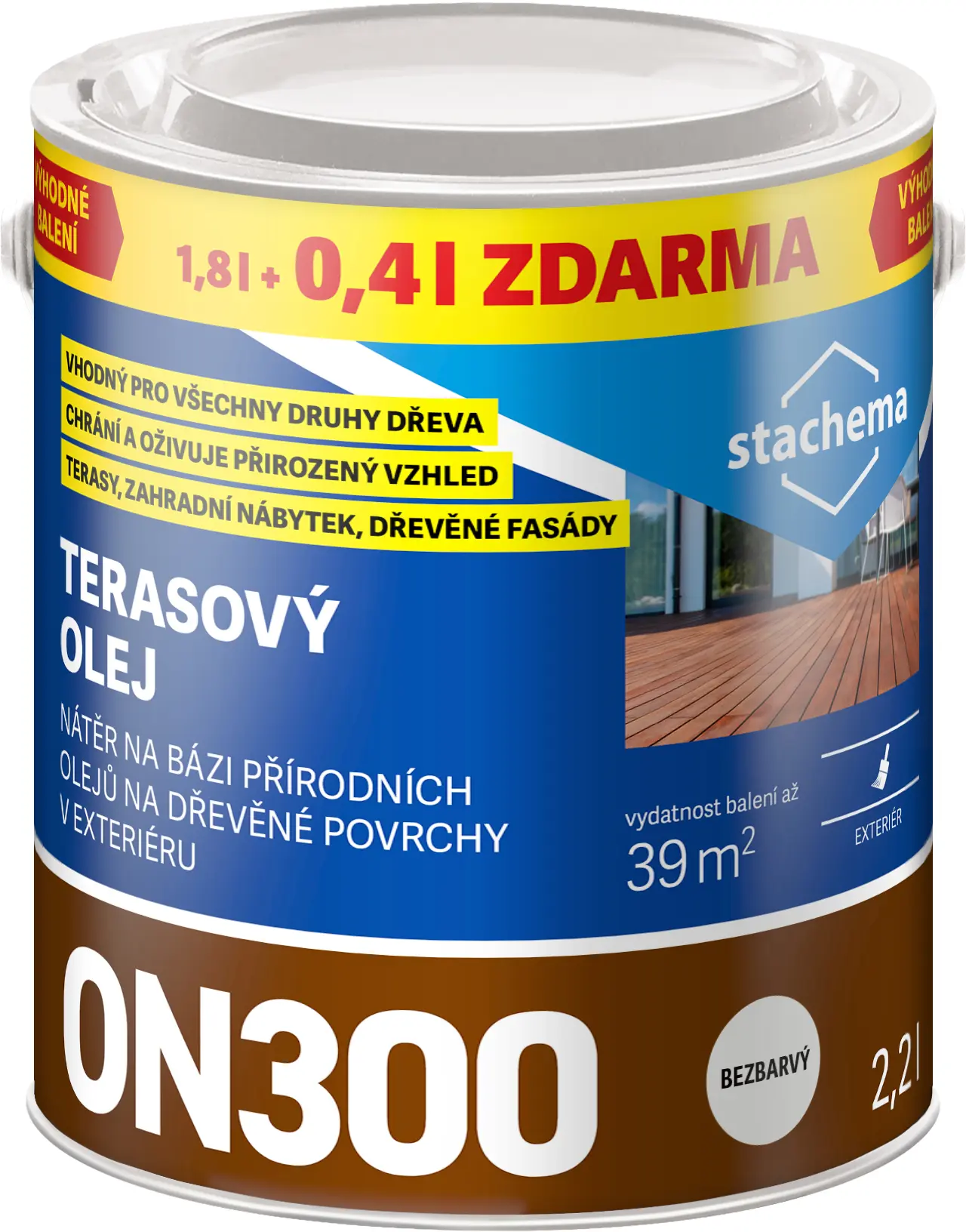 Olej terasový Stachema ON300 bezbarvý 1,8 l + 0,4 l zdarma