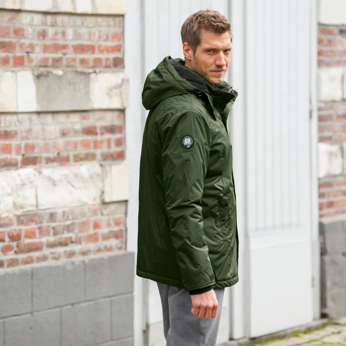 Nepromokavá parka s kapucí s fleecem khaki